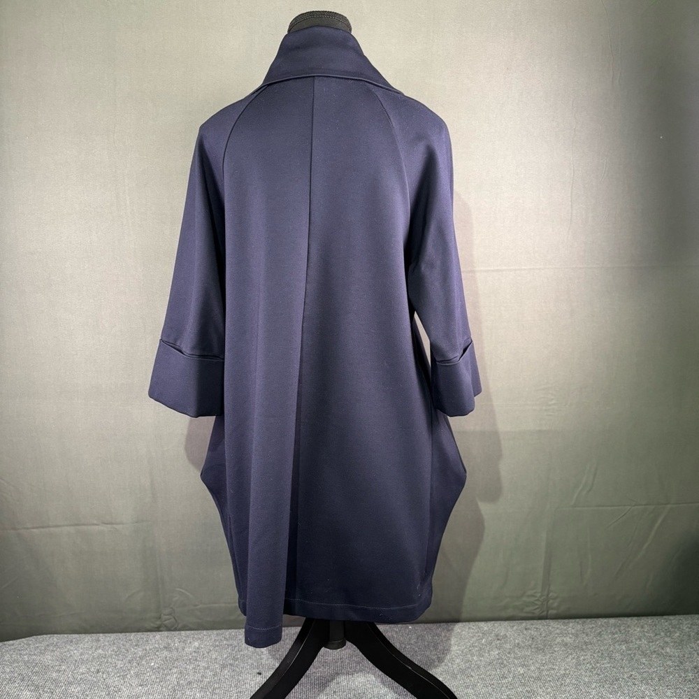 Joseph Ribkoff Jacket Women’s 2 Navy Ponte Knit Cocoon Drape Collar Avant Garde - Picture 4 of 15